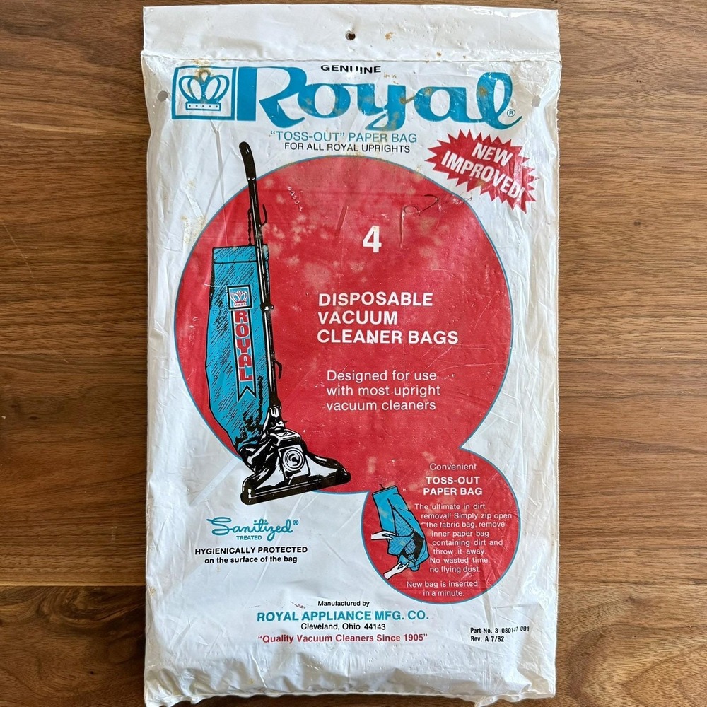 4 Pack VTG MCM Genuine Royal Vacuum Upright‎ Paper Toss Out Bags Sealed